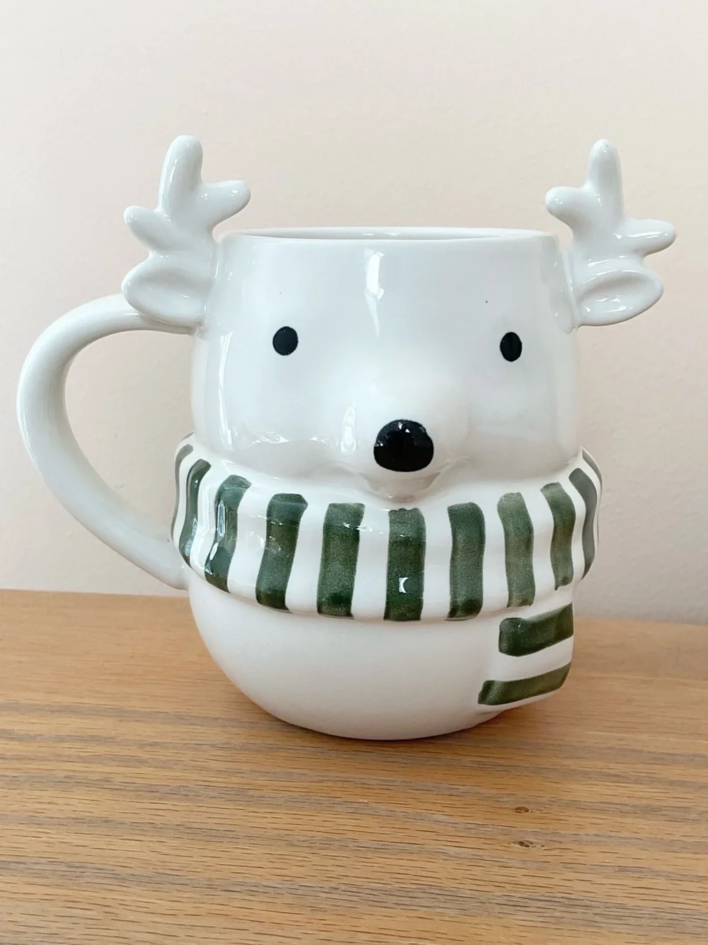 Crate & Barrel Snowy Reindeer Mug Christmas Green Scarf Holiday Coffee Cup
